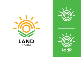 simple sun farmland logo. modern agriculture, green field, farm food vector design concept © nubikor