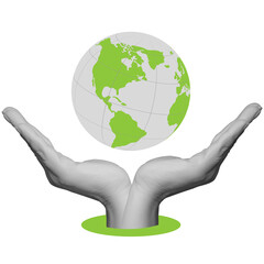 Hands holding globe. Symbolizes protecting, caring for, or nurturing the planet. Part of series