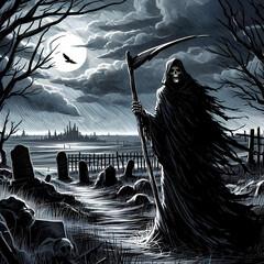grim reaper nighttime cemetery