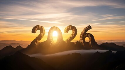 Beautiful summer landscape illustration featuring a vector sunset and sunrise over orange mountain hills and desert sands under a cloudy evening sky