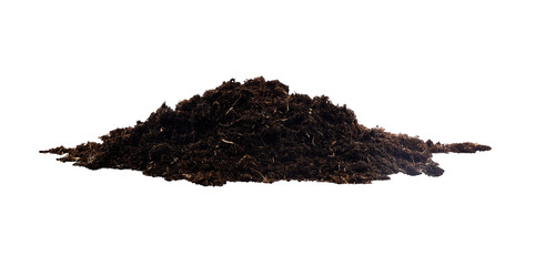 Multiple piles of rich organic soil isolated on white background, representing gardening materials, potting mix texture, nutrient-dense earth, natural growing media for planting and agricultural use.