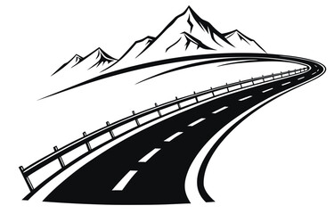 Curved Road Through Mountains vector Line art