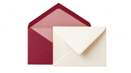 Open red paper envelope with a cream colored lining holding a white textured a mail background transparent