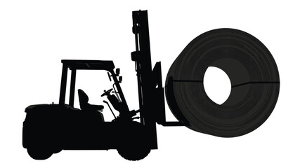 Forklift lifting a coil of metal a silhouette illustration