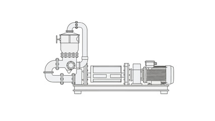 Detailed illustration of a pool pump and filter system in outline style