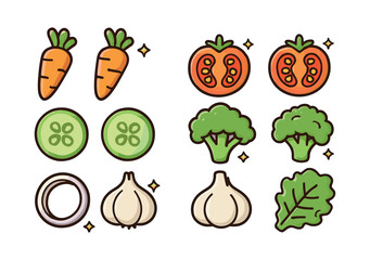 Vegetable vector illustration, flat vector style with carrots, tomatoes, and broccoli