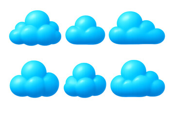 Png set of happy blue cloud illustrations isolated on transparent background. concept of cute cloud designs, weather elements, playful sky decorations for creative projects
