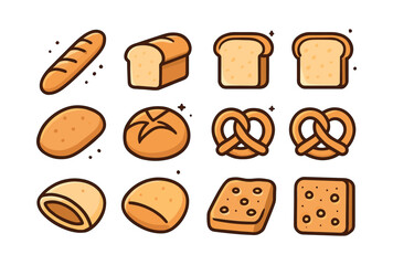 Bread and pastry vector illustration, flat vector style, bakery, loaf, pretzel