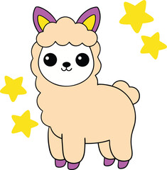 Fototapeta premium Cute cartoon llama with playful stars in charming friendly artwork Vector illustration