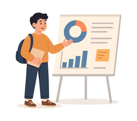 Business presentation, chart, data analysis, flat vector illustration