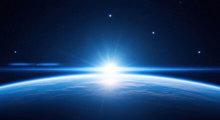 Obraz premium Cosmic Dawn A Breathtaking View of Earth from Space as the Sun Rises Over the Horizon Illuminating the Atmosphere and Revealing the Planet's Stunning Beauty and Fragility