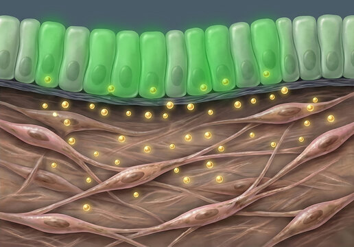 Cross-Section Illustration of Gastric Stem Cell Niche: Paracrine Wnt Signaling from Stromal Fibroblasts to Epithelial Progenitors across Basement Membrane