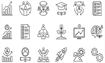 Obraz premium Educational Icons and Symbols: A collection of meticulously crafted icons and symbols representing learning, progress, and various aspects of academia.