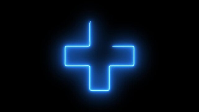 Neon line plus symbol, business counting add motion animation isolated on black background