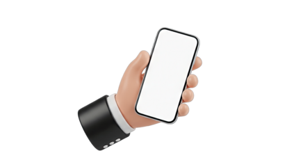 Hand Holding Smartphone with Blank Screen on White Background