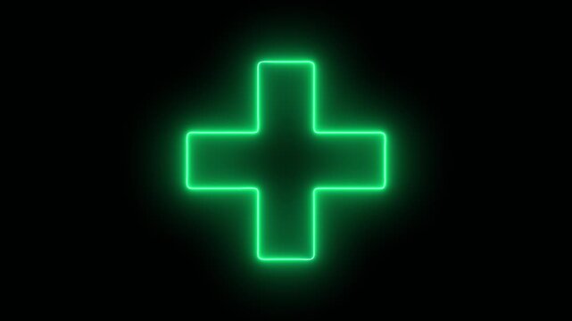 Neon line plus symbol positive icon animation isolated on black background