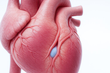 Fototapeta premium Artery care heart awareness coronary vessel anatomy medical illustration showing plaque buildup in realistic heart surface conveying concern for cardiovascular care and prevention