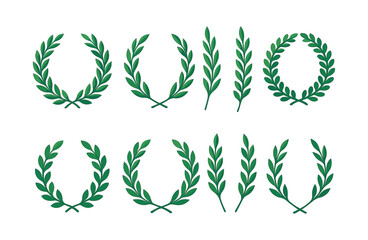 Obraz premium Laurel wreaths and branches, flat vector illustration, botanical elements, nature art