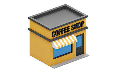 Isometric Coffee Shop Building on White Background