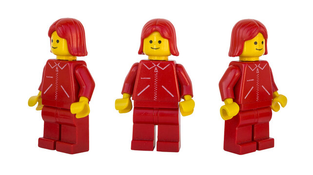 Figura de mujer mec&aacute;nica de LEGO oficial. Tres posturas. Imagen aislada
