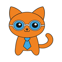 Cute Cat Focused on Work Wearing Tie and Glasses in Clean Vector