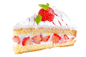 A slice of strawberry shortcake isolated on transparent background