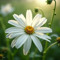 Fototapeta premium AI generated Capturing peaceful moment with blooming daisy adorned by morning dew