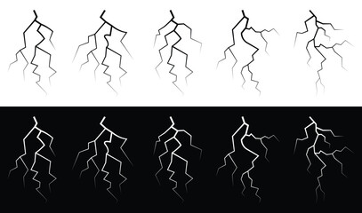 Vector set of cracks - Set of lightning silhouettes. Lightning crack Cut , Cracked Lighting Vector Art