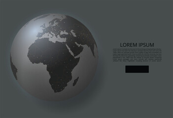 Digital globe with glowing continents abstract techno