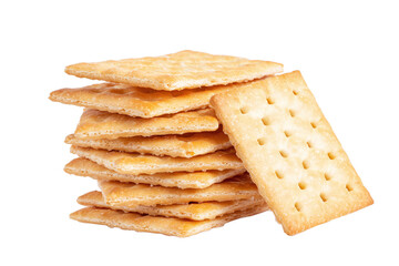 Fototapeta premium Stack of crackers isolated on transparent background, crispy and delicious