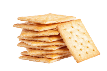 Stack of crackers isolated on transparent background, crispy and delicious