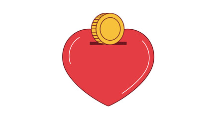 Heart-shaped donation box with a coin, symbolizing charitable giving.