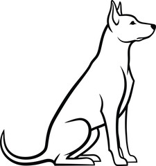Stylized Black Outline Vector of a Loyal and Attentive Sitting Dog, Representing Canine Companionship, Obedience, and Pet Security Logo Element.