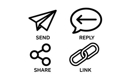 Icons representing send, reply, share, and link functionalities.
