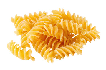 Pile of uncooked fusilli pasta isolated on transparent background