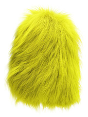 Bright yellow fluffy fur texture with long flowing strands in organic shape isolated on white background. Soft detailed macro close-up with smooth hair fibers