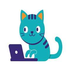 Cute Cat Typing Fast Like Coder Cat in Clean Line Vector Style