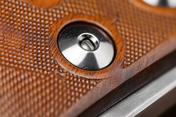 Close up view of pistol trigger cap showcasing intricate details and textures, evoking sense of craftsmanship and precision