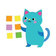 Cute Cat Sorting Colorful Sticky Notes on Board in Cute Minimal Vector