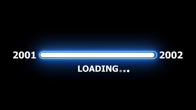 New year 2002 loading bar animation Year changing from 2001 to 2002. Loading bar from 2001 to 2002 new year transfer animation. Almost reaching New Year on black background.