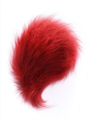 Smooth fluffy organic form with long flowing fur strands in vivid red color, isolated on white background. Soft synthetic texture with dynamic curved motion and light transparency.