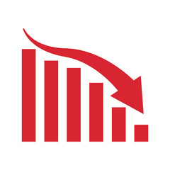 Graph going down sign with red arrows vector. Bar chart symbol icon with arrow moving down and sales bar chart.