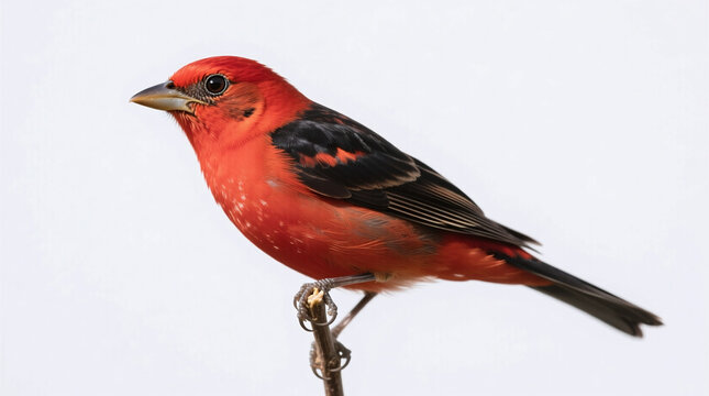 scarlet tanager bird isolated on white background