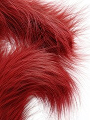Smooth fluffy fur texture in vivid red color with long flowing strands and soft organic curves. Macro detailed surface isolated on white background with elegant motion and depth.