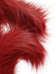 Smooth fluffy fur texture in vivid red color with long flowing strands and soft organic curves. Macro detailed surface isolated on white background with elegant motion and depth..