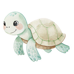 Cute watercolor baby turtle illustration for safari adventure nursery and kids room decor