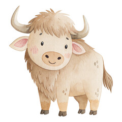 Adorable watercolor baby yak illustration for safari adventure nursery and kids room decor