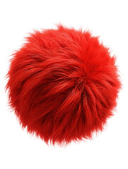Fluffy red fur sphere isolated on white background. Realistic soft faux fur texture with long fibers, vibrant color, and macro detail for modern design concepts..