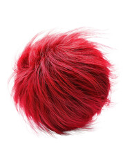 Fluffy red fur sphere isolated on white background. Realistic soft faux fur texture with long fibers, vibrant color, and macro detail for modern design concepts..
