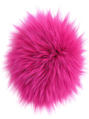 Fluffy pink fur texture isolated on white background. Soft macro of faux fur ball with bright vibrant tone and realistic volume for design and textile concepts.